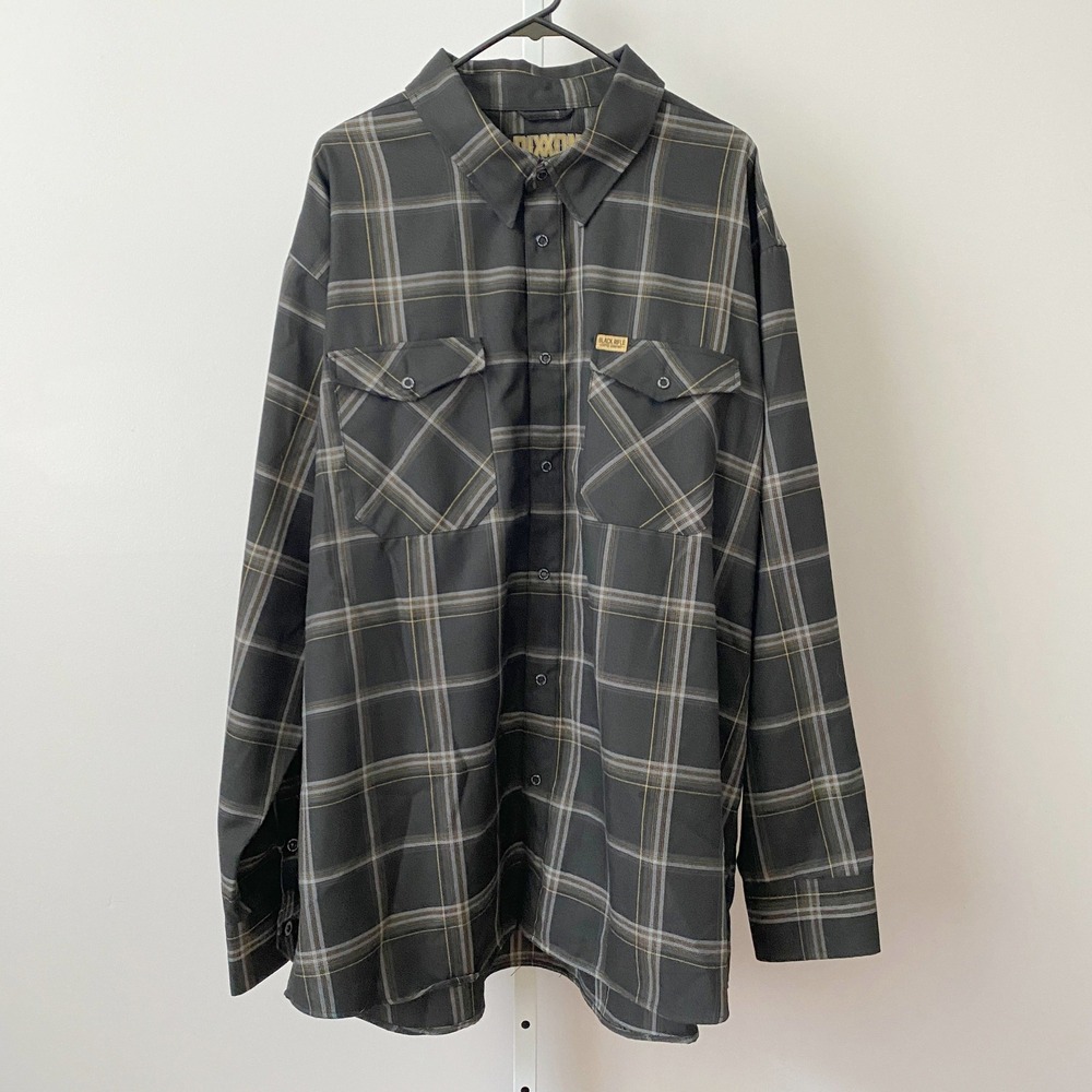 Dixxon 4X Black Plaid Flannel Black Rifle Coffee Company Button Up Shirt D-Tech